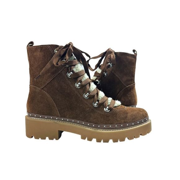 NWT Steve Madden Cognac Suede Leather Lace-Up Platform Ankle Boots 9.5 - Picture 2 of 9